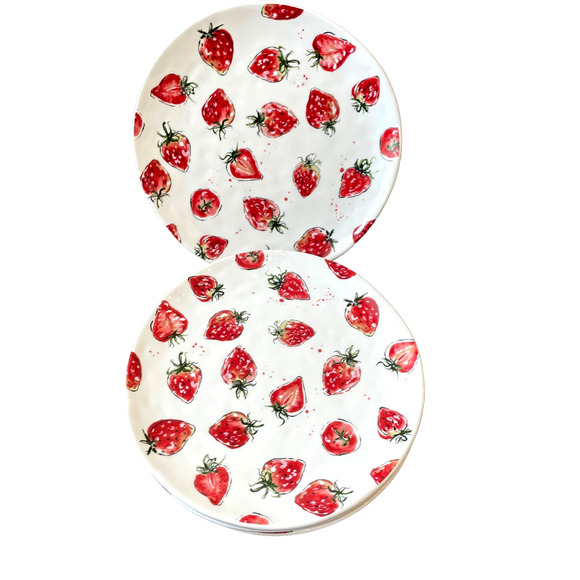 ELI + ANA Handmade Ceramics Strawberry Dinner Plates 11in Set of 4 NEW - Picture 4 of 10